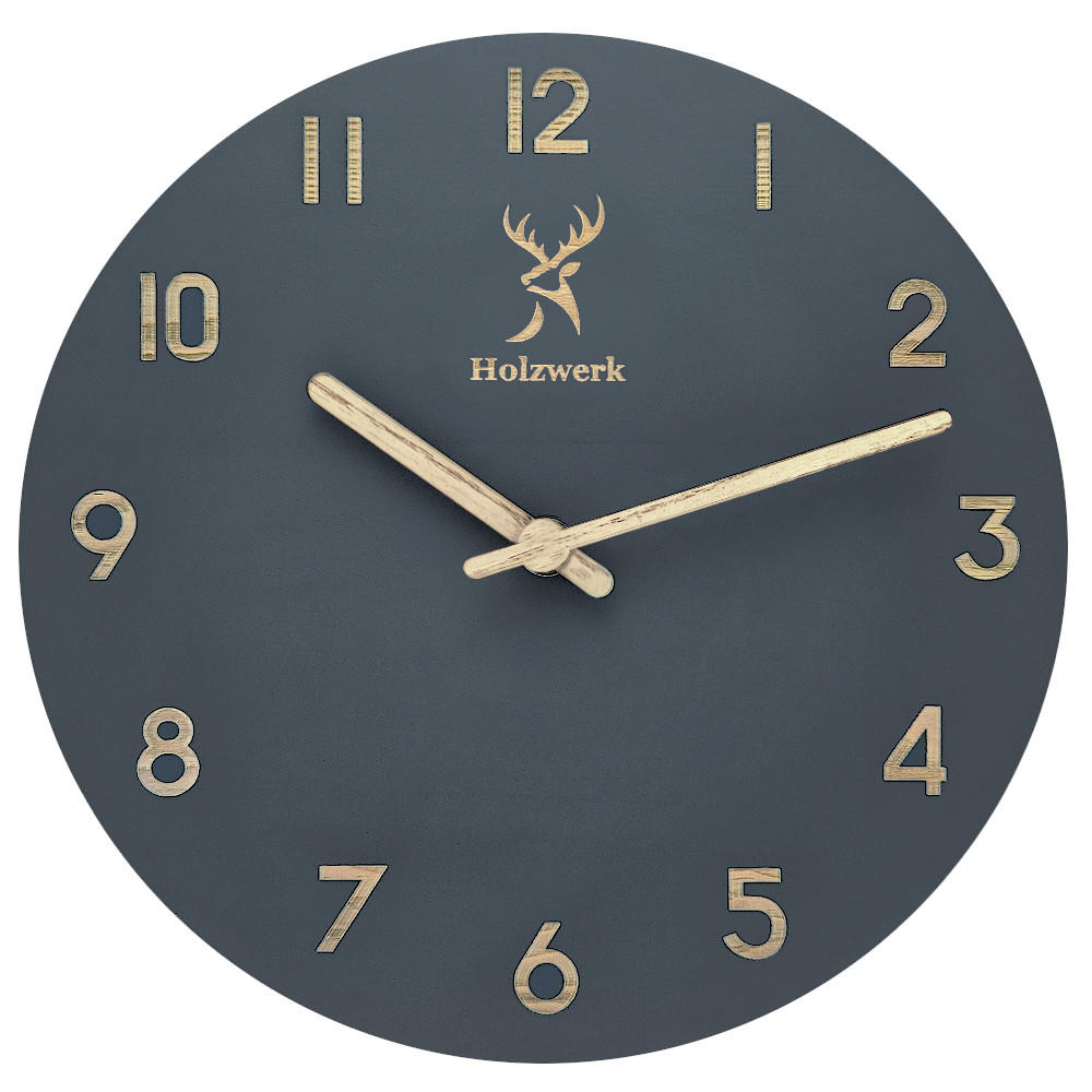 WANDUHR Holz Designer BAMBERG Loft Wand Uhr, grau - Beige/Grau, Holz (25/25/2.2cm) - Holzwerk