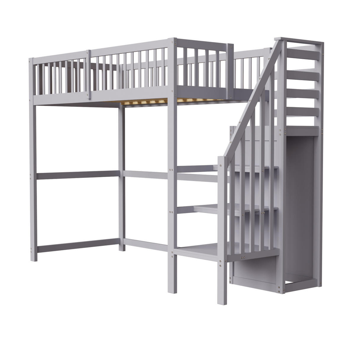 ETAGENBETT 90/200 cm grau aus Holz mit Treppe und Schrank - Grau, Holzwerkstoff (90/200cm) - OKWISH