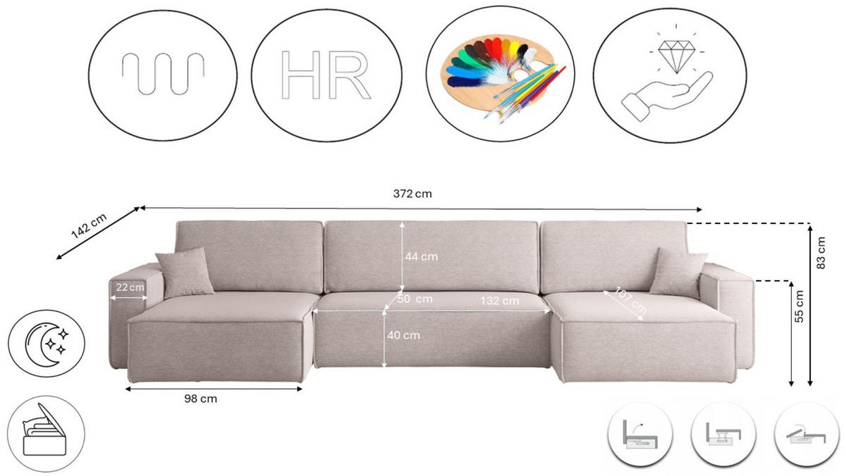 ECKSOFA Mit Schlaffunktion Und Bettkasten, Eckcouch BEST U XL Stoff Verita Beige - Beige, Holz (142/372cm) - Kaiser Möbel