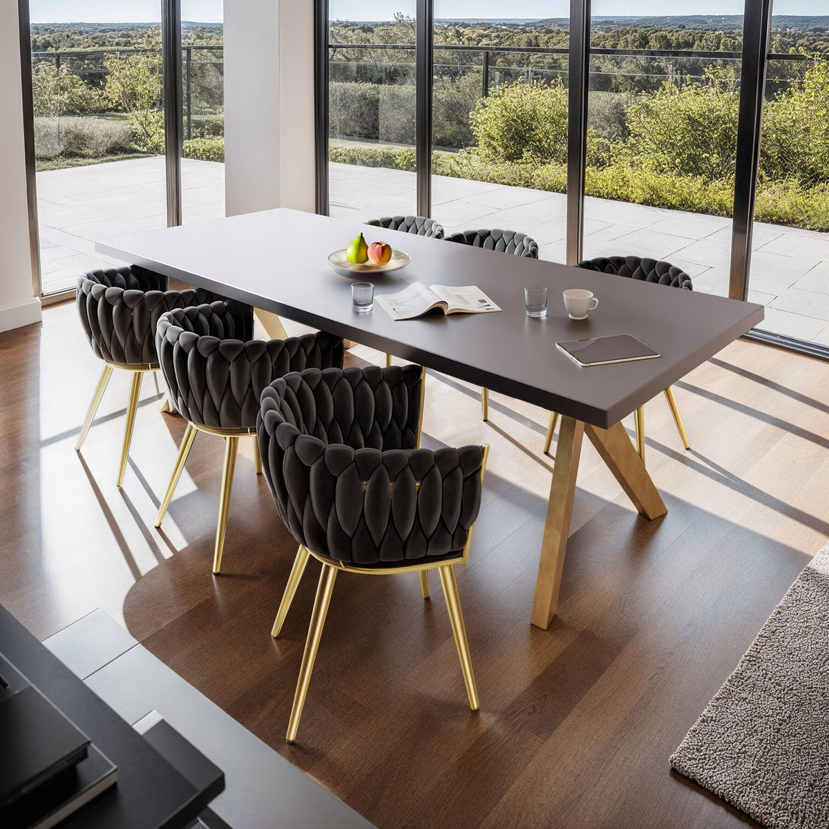 ESSZIMMERSTUHL 6er Set Astano,60,5 x 55 x 75 cm,schwarz/gold - Goldfarben/Schwarz, Textil (60.5/75/55cm) - tectake