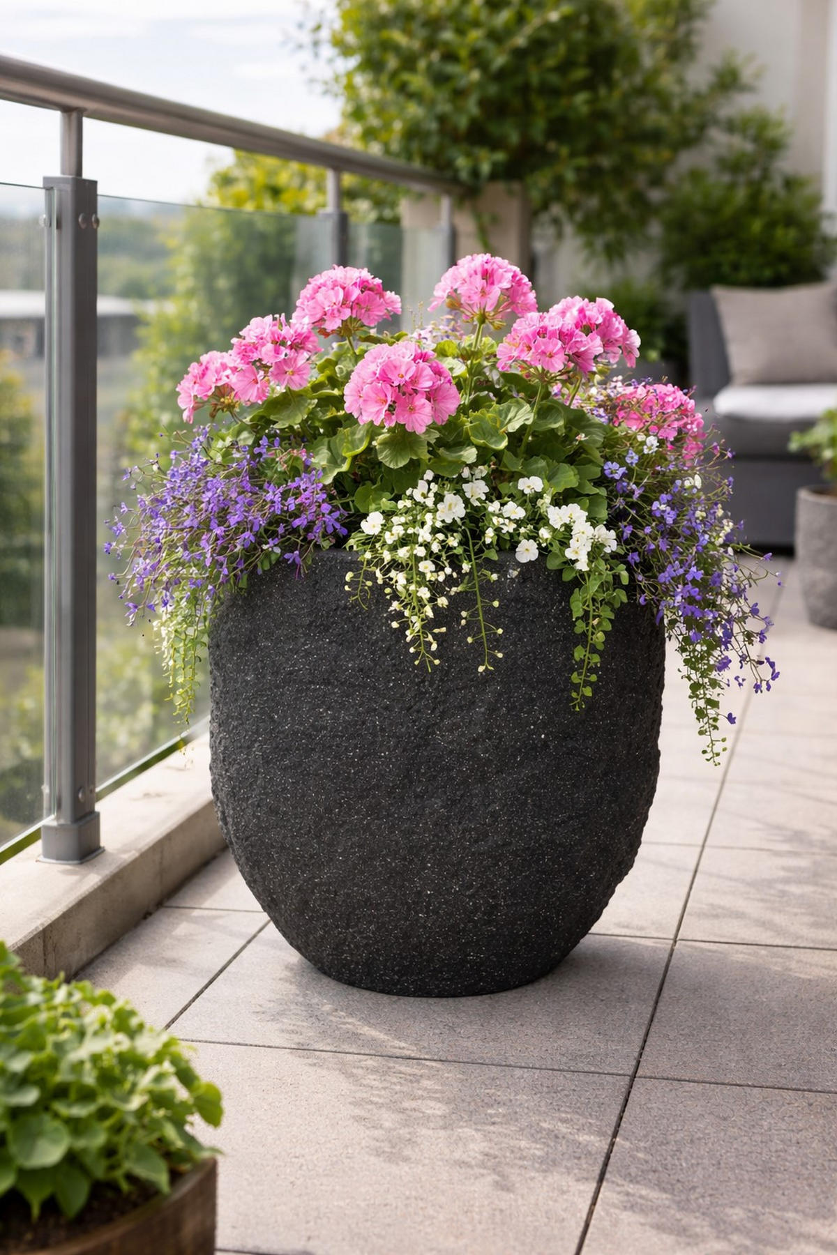 PFLANZKASTEN The Rock 28x24 cm, Steinoptik Anthrazit, Fiberstone - Anthrazit, Kunststoff (28/24/28cm) - dasmöbelwerk