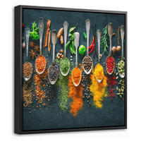 LEINWAND Bilder mit Rahmen - Kräuter - Gewürze - Löffel - 20x20 - Currygelb, Textil (20/20cm) - MuchoWow