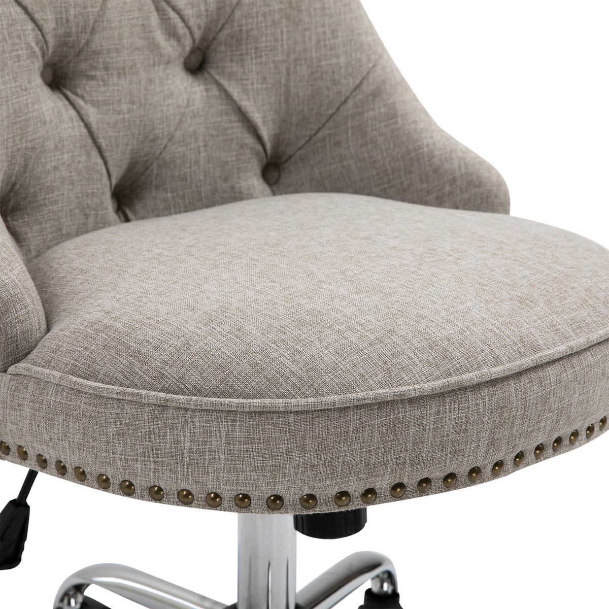 DREHSTUHL mit Rollen, Leinen, Hellgrau - Grau, Textil (65.5/91/54cm) - HOMCOM