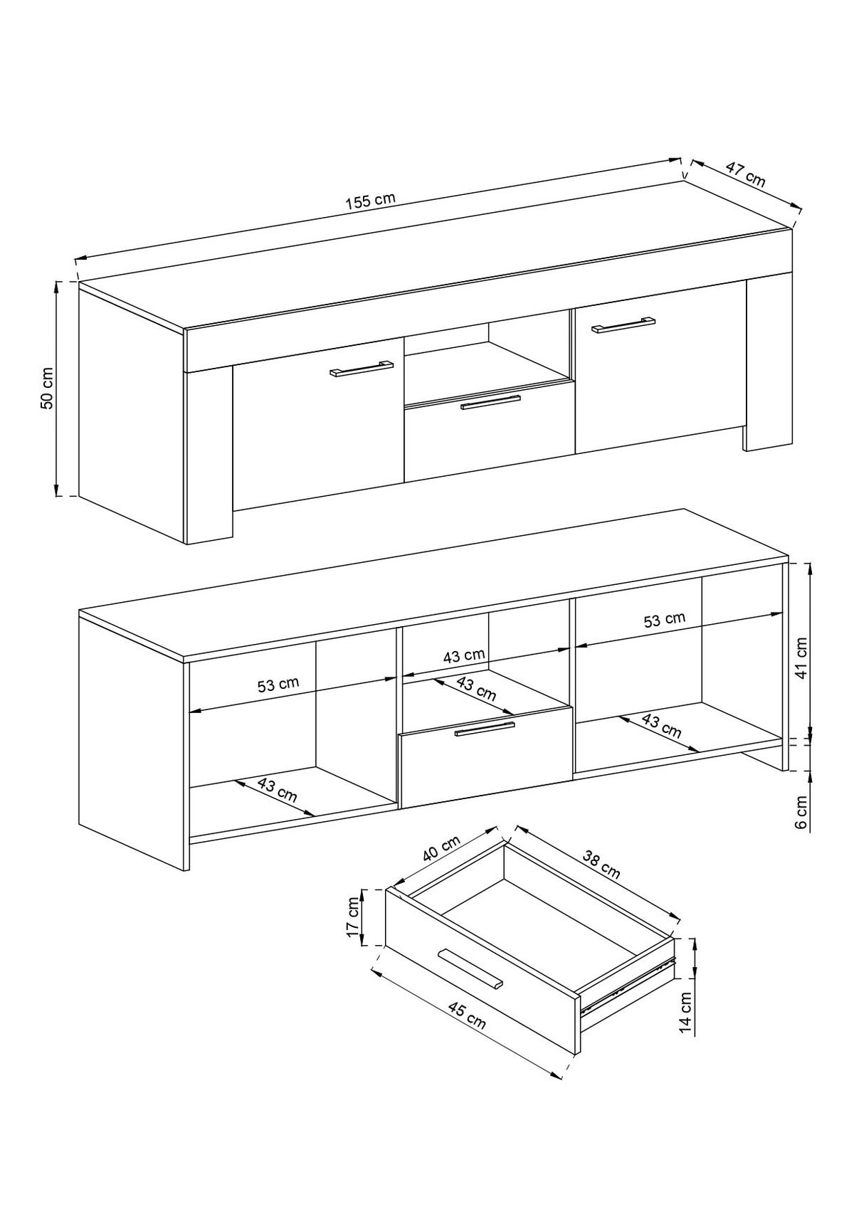 WOHNZIMMER Set 2-tlg. – SRTV155 – Sky – Eichefarben - Eichefarben, Holzwerkstoff (155/50/47cm) - hi-markt