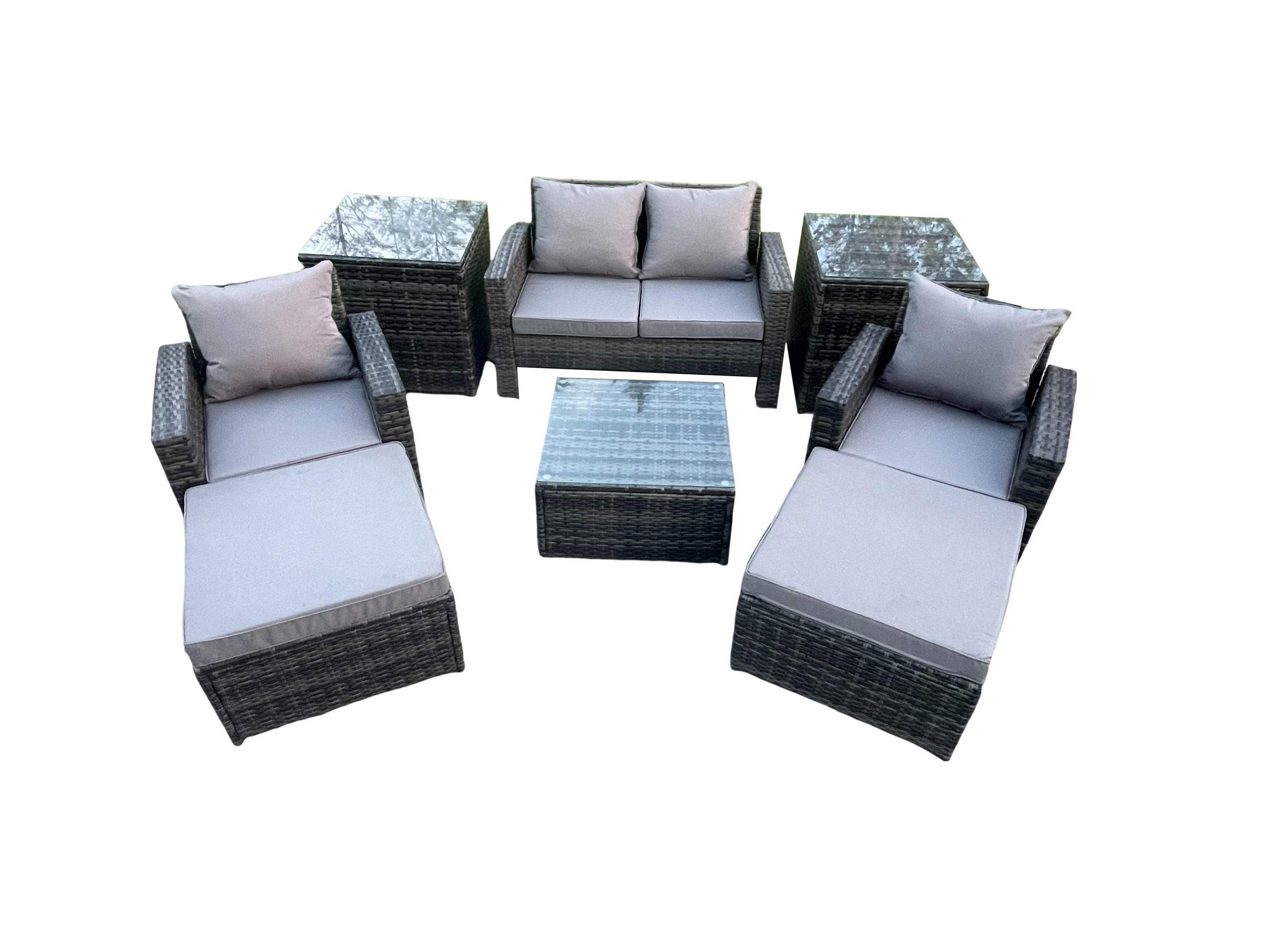 GARTENMÖBEL-SET mit Kissen Polyrattan Dunkelgrau 6-Sitzer - Dunkelgrau, Metall - Fimous