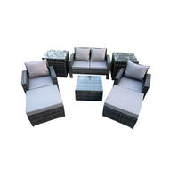 GARTENMÖBEL-SET mit Kissen Polyrattan Dunkelgrau 6-Sitzer - Dunkelgrau, Metall - Fimous