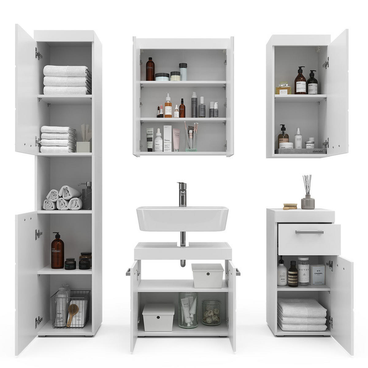 BADMÖBEL-SET Luna Weiß 5 Teile - Weiß, Holzwerkstoff (60/56/34cm) - Vicco
