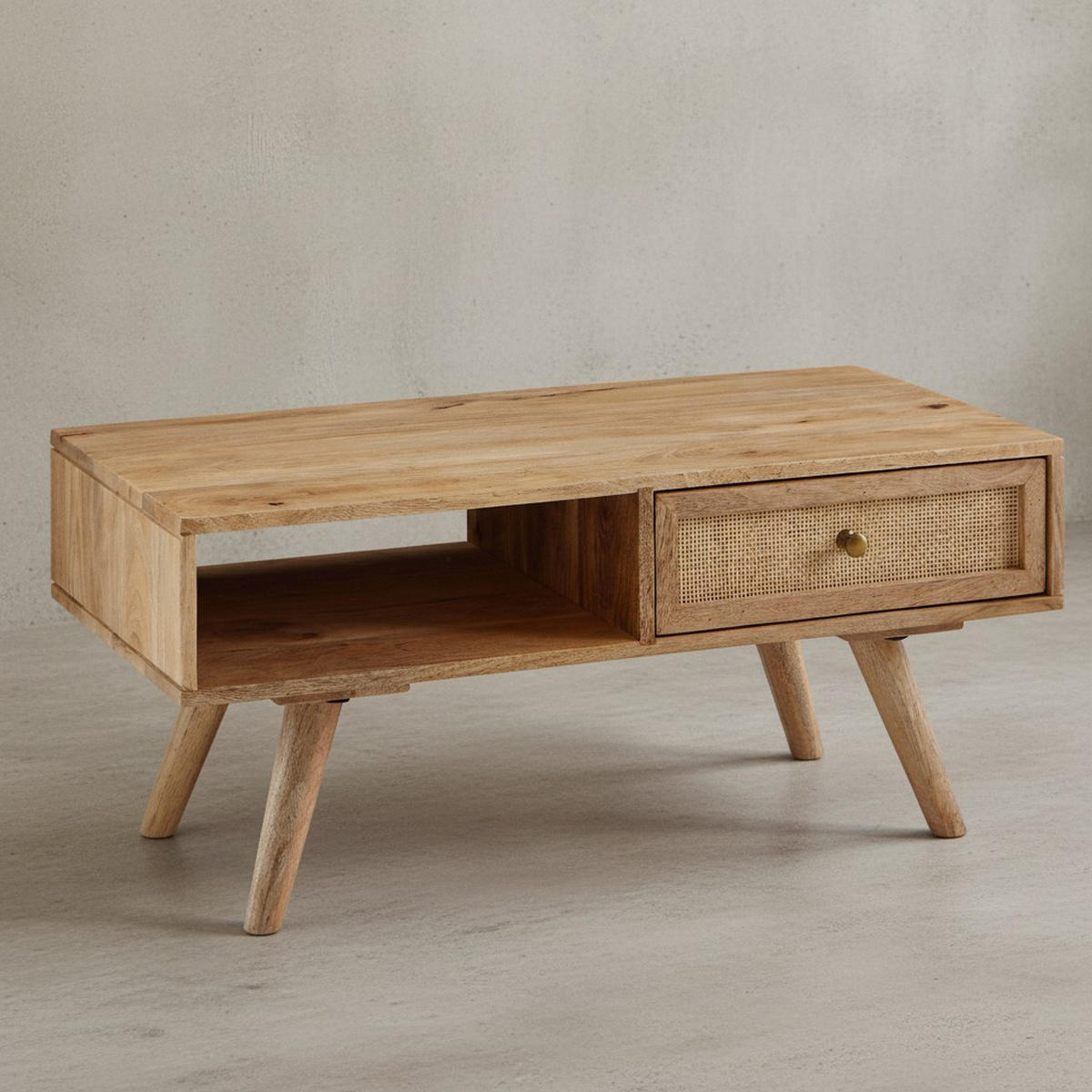 COUCHTISCH Mango-Holz Massiv mit Ablagefläche - Beige/Braun, Holz/Metall (45/90/40cm) - KADIMA DESIGN
