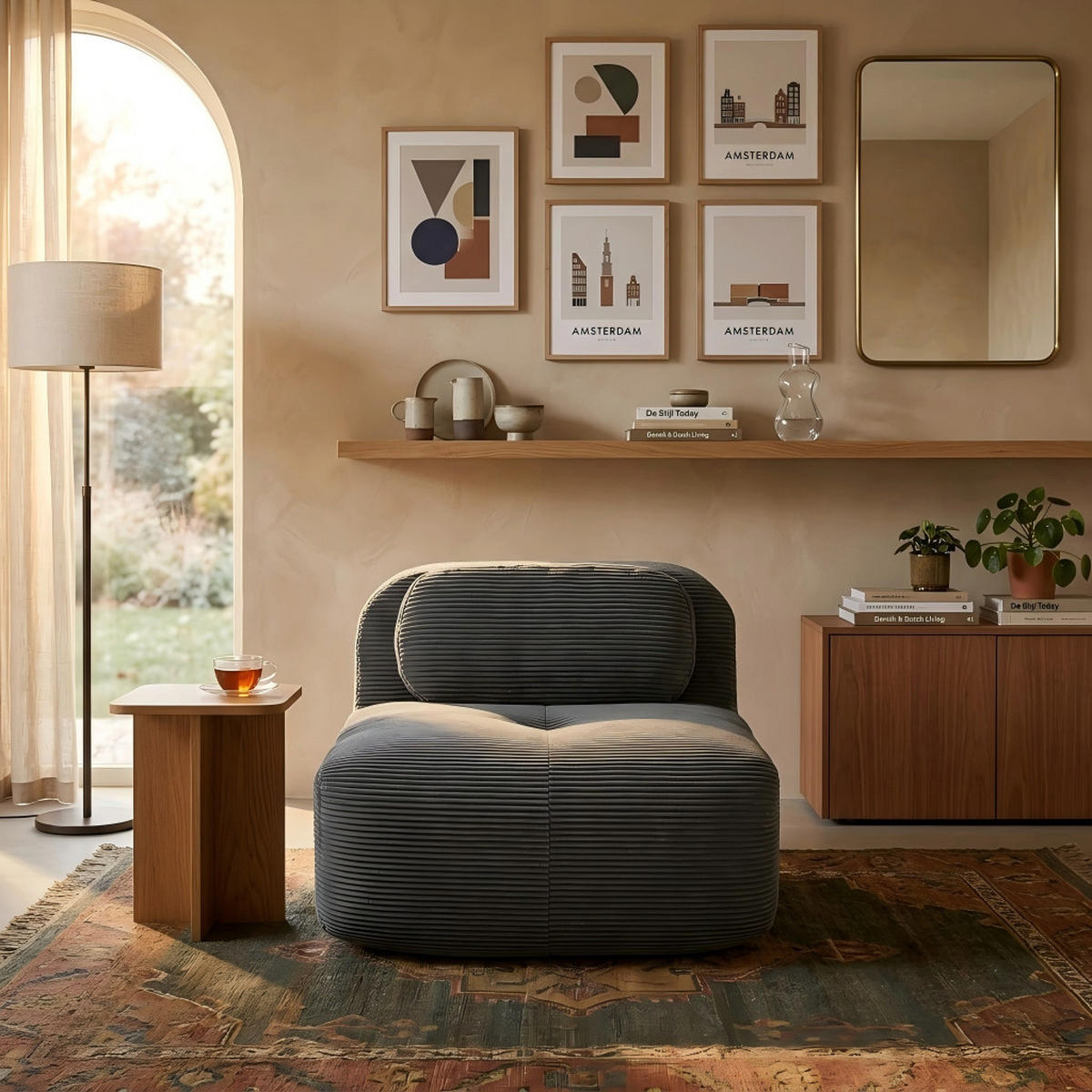 MODUL POHOVKY v manšestru, šedý, bez područek a modulární - šedá, textil (103/75/90cm) - Urban Meuble