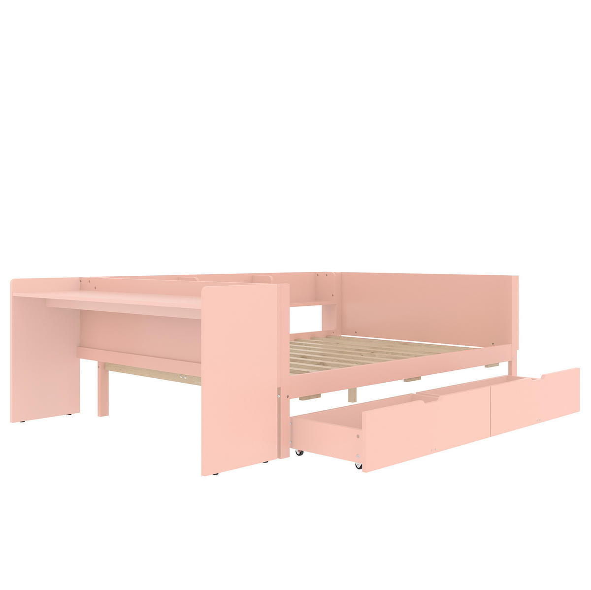 KINDERBETT 140/200 cm mit Schreibtisch und 2 Schubladen, Rosa - Rosa, Holz (140/200cm) - Flora Grace
