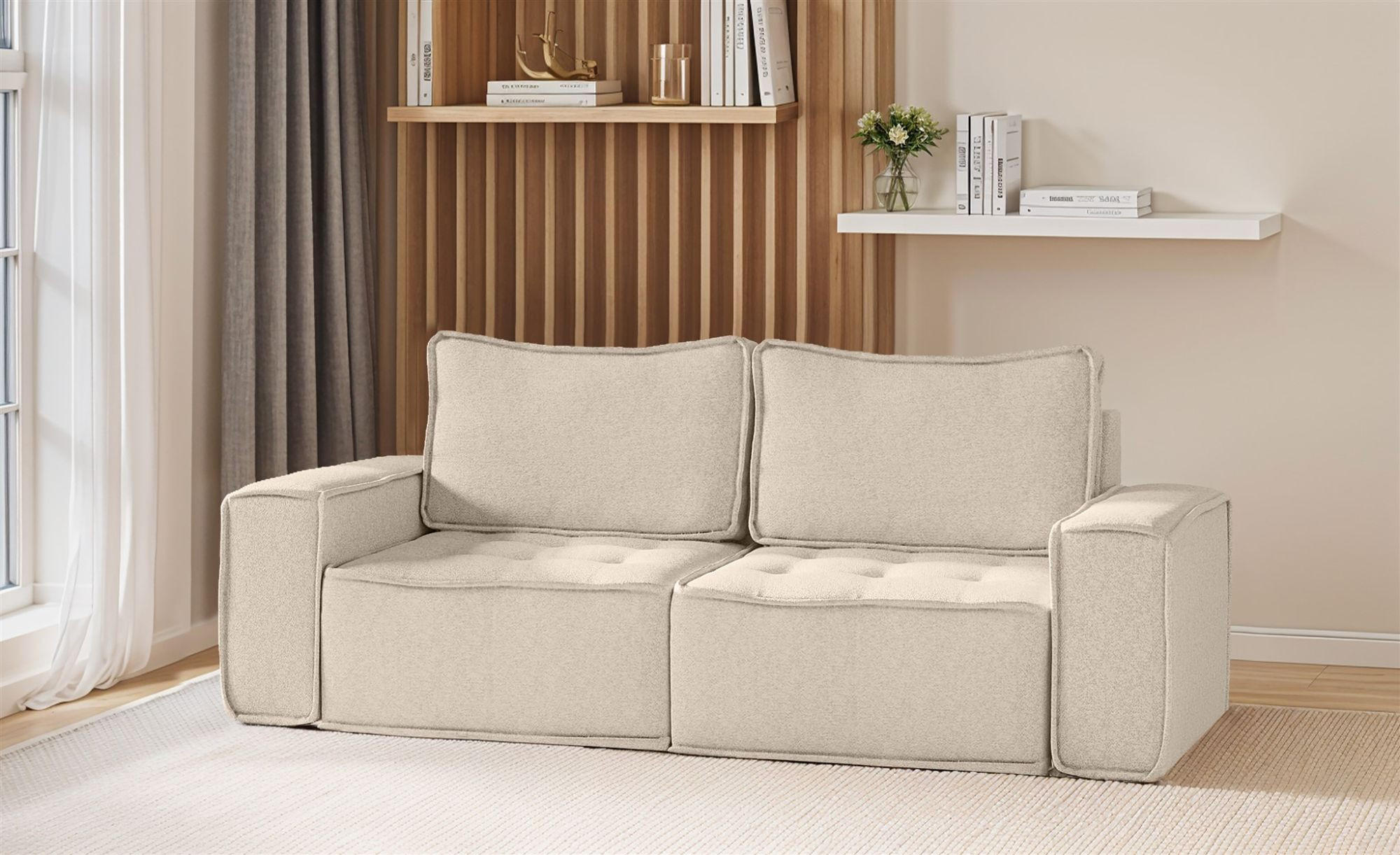 SOFA Sande In Raven - Creme, Holzwerkstoff/Textil (212/85/90cm) - Fun Möbel