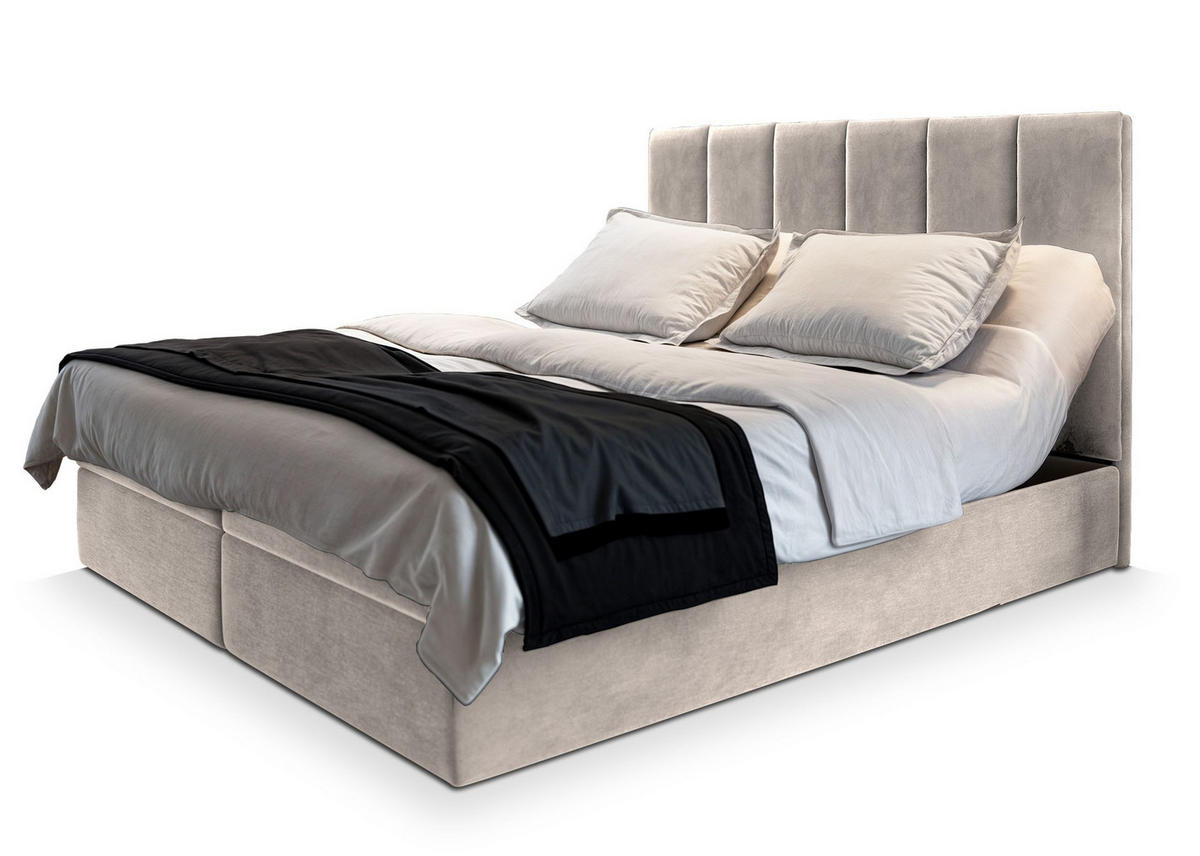 BOXBETT BARINO 140x200 cm mit Matratze und Topper - Beige - Beige, Holz (140/200cm) - MASSENO