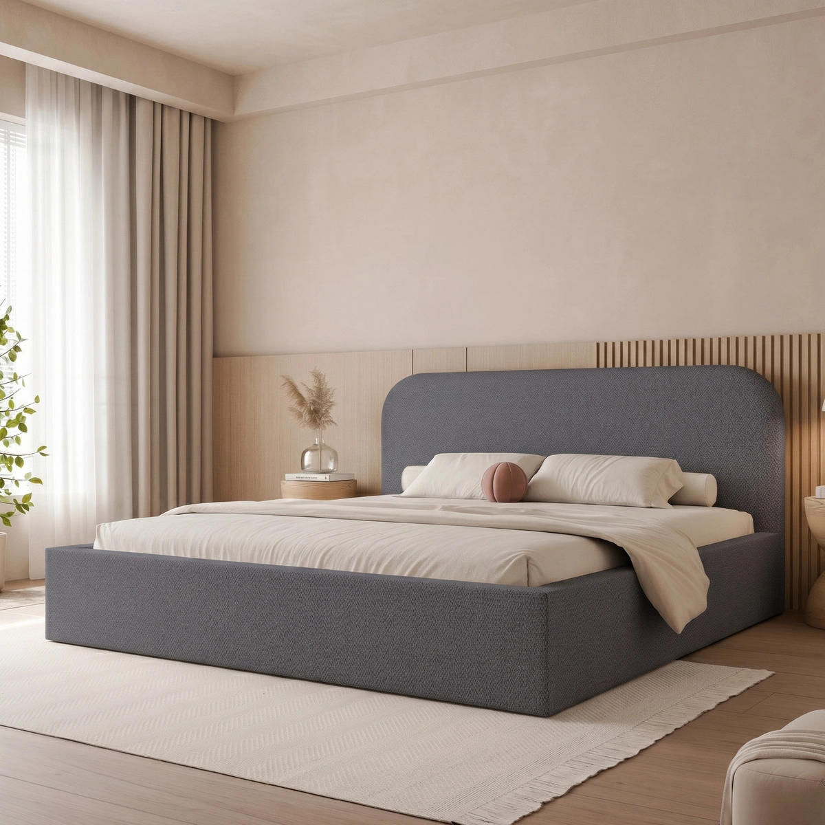 POLSTERBETT FUZZI 200x200 cm Dunkel Graublau (Stoff Lumi) - mit Bettkasten und Lattenrost - Blau/Dunkelgrau, Holzwerkstoff/Textil (200/200cm) - Ravio