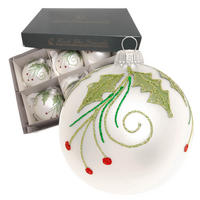 CHRISTBAUMKUGELN Ilex und Beeren Silberfarbig 8cm (Glas / 6 Stk.) - Silberfarben, Glas (8/8/8cm) - Krebs Glas Lauscha