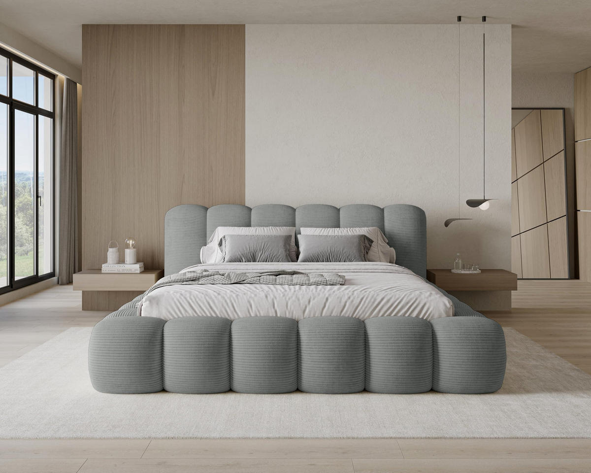 POLSTERBETT 180x200 mit Bettkasten, Lattenrost und Kopfteil, Poso Cord-Stoffbezug Dunkelgrau - Dunkelgrau, Holz (180/200cm) - Chilly