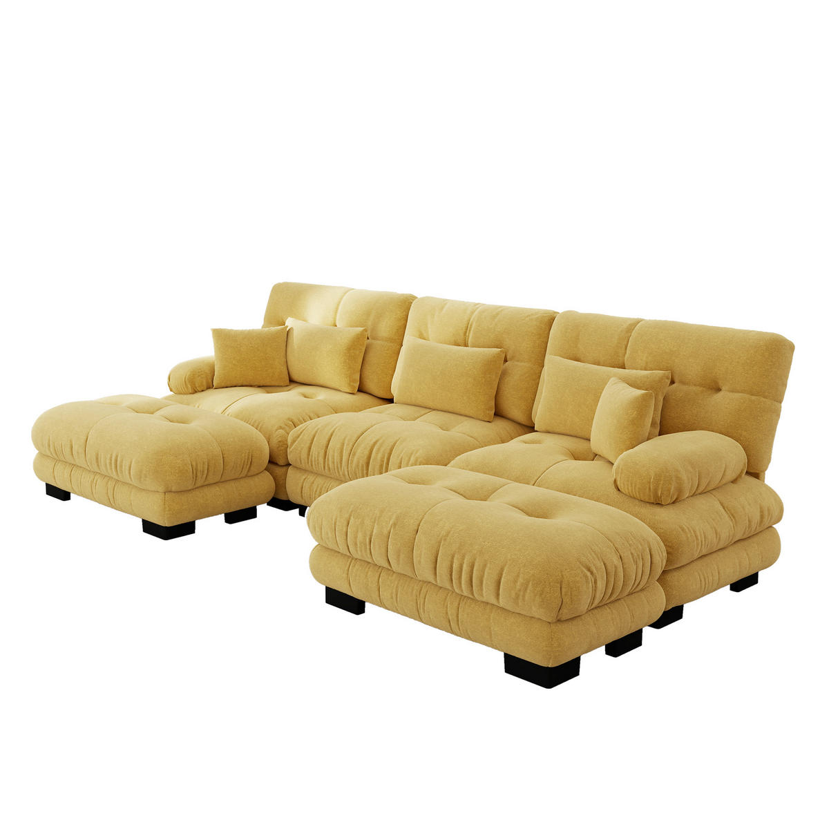 WOHNLANDSCHAFT DE-34065 U-förmig mit Ottoman Gelb - Gelb, Holz (145/81/313cm) - ComfortXL