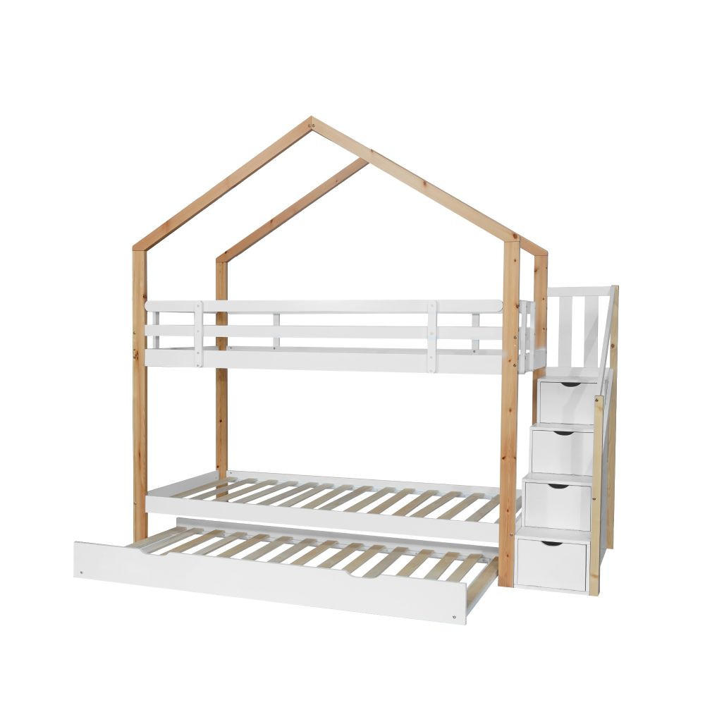 HAUSEBETT 90/200 cm mit Schiebebett in Natur und Weiß - Naturfarben, Holz (90/200cm) - KOMHTOM