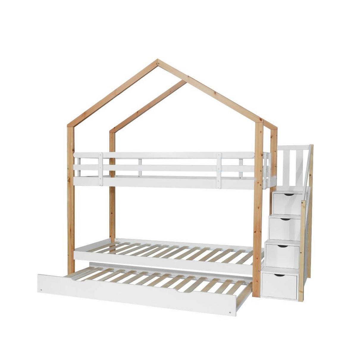 HAUSEBETT 90/200 cm mit Schiebebett in Natur und Weiß - Naturfarben, Holz (90/200cm) - KOMHTOM
