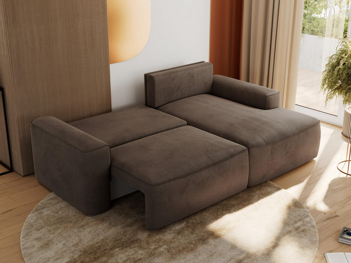 ECKSOFA BELLUNO L Braun Velvet - Rechts - Schwarz/Braun, Textil (233/144cm) - MKS