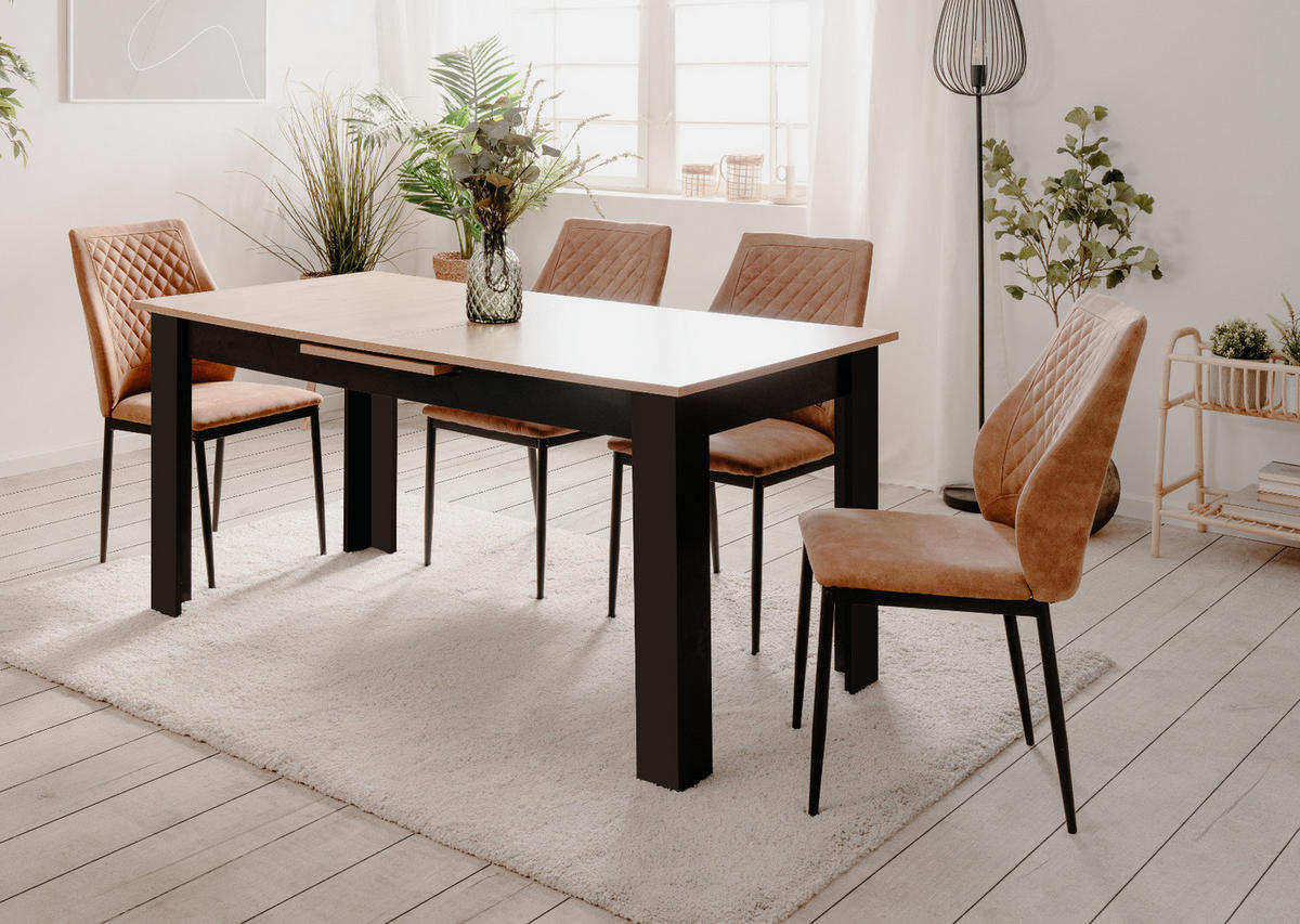 ESSTISCH Eiche Artisan, schwarz 160 - 20 cm, Küchentisch ausziehbar - Schwarz/Eiche Artisan, Holzwerkstoff (160/80/75cm) - Furn.Design