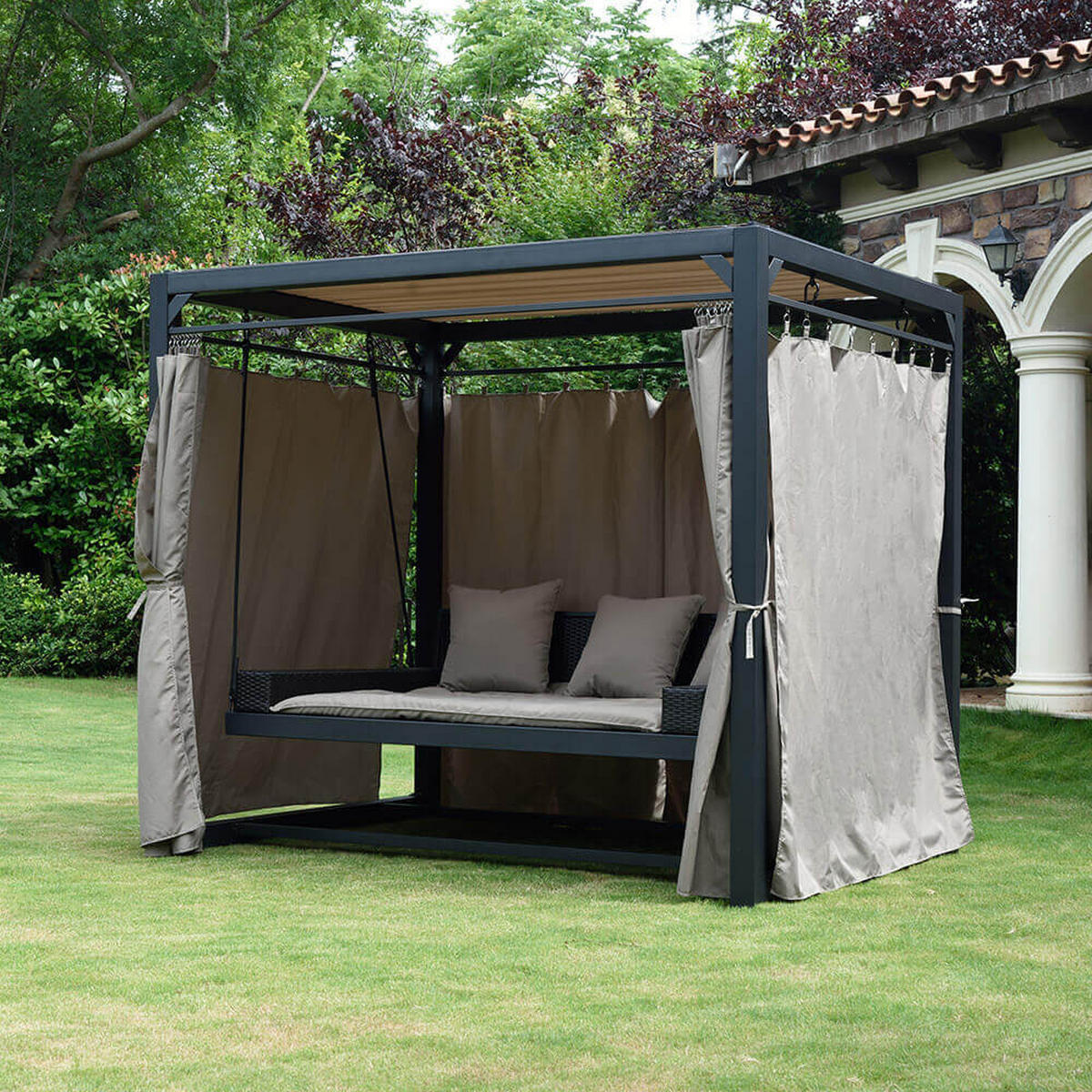 PAVILLON Gartenliege PROVENCE - Anthrazit, Metall (180/210/236cm) - Home Deluxe