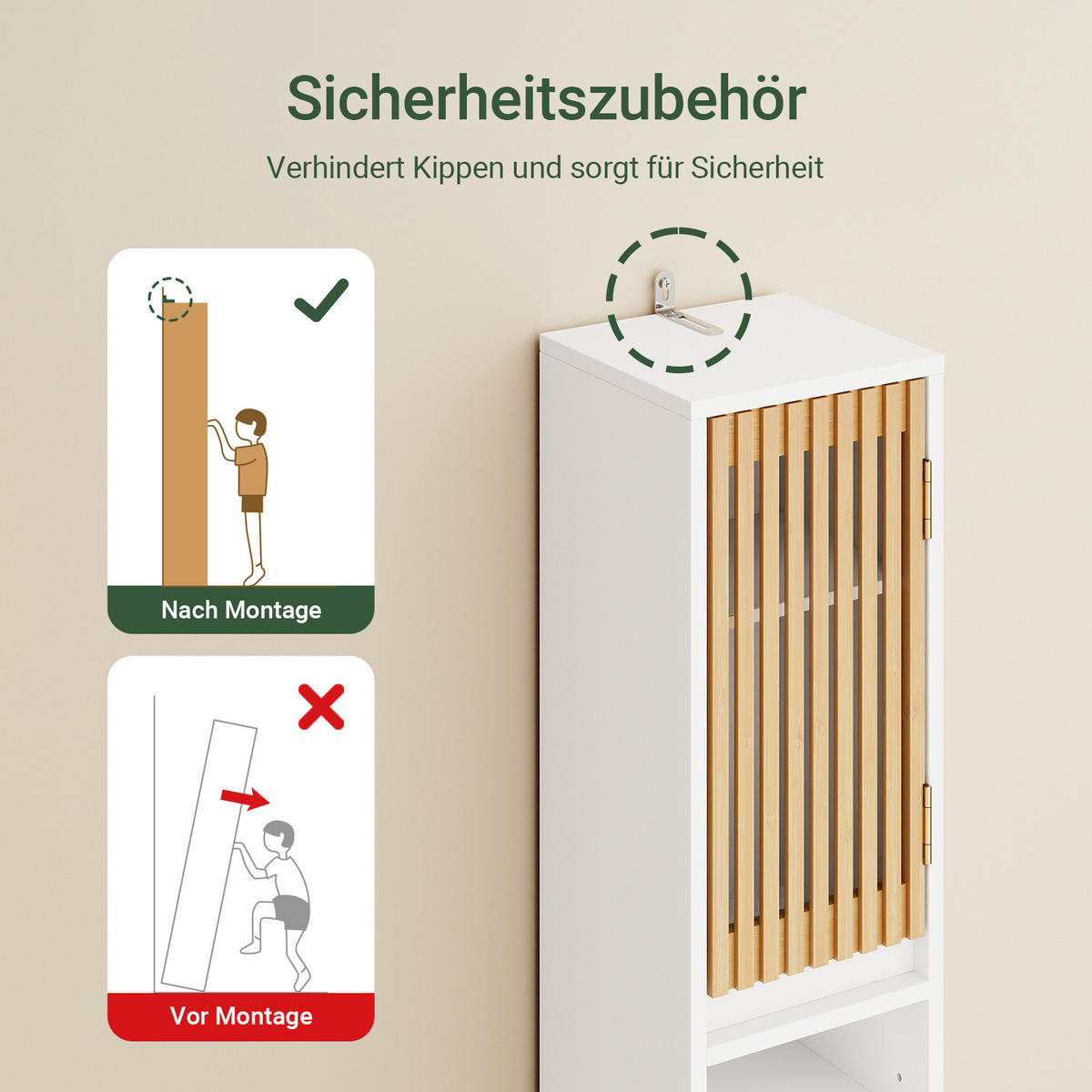 HOCHSCHRANK aus Holz, Schmal Weiß, 20x20x180cm - Weiß/Naturfarben, Holzwerkstoff (20/180/20cm) - SoBuy