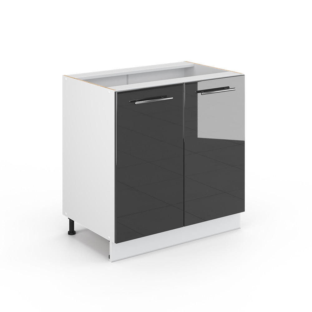SPÜLENUNTERSCHRANK Fame-Line Anthrazit Hochglanz 80 cm mit Regal, ohne AP - Anthrazit/Weiß, Holzwerkstoff (80/82/51.6cm) - Vicco