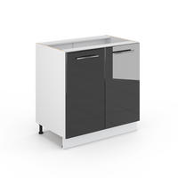 MIDISCHRANK Fame-Line Anthrazit Hochglanz 80 x 82 cm mit Regal ohne AP - Schwarz Hochglanz/Weiß, Holzwerkstoff (80/82/51.6cm) - Vicco