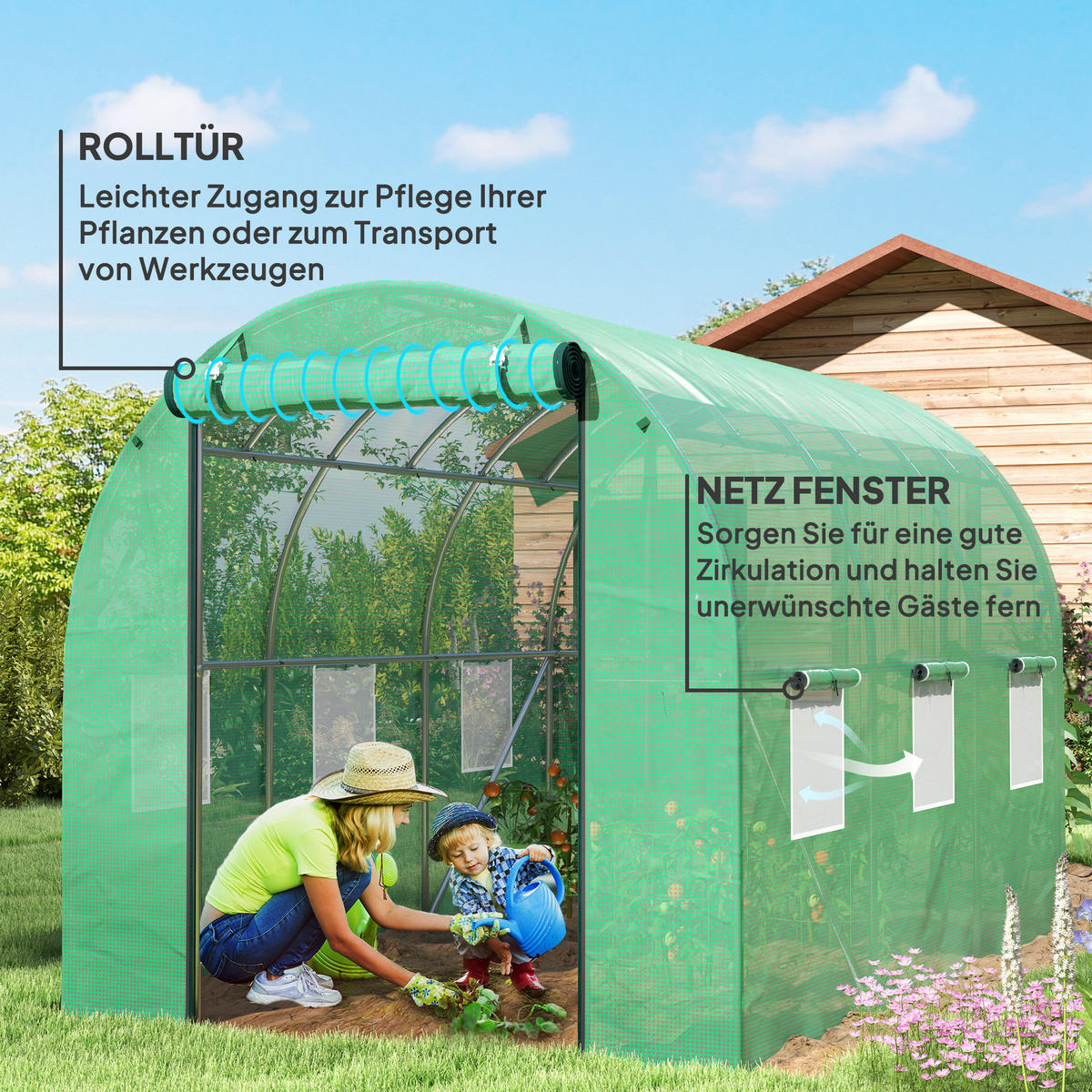 FOLIENTUNNEL, 300L x 200B x 195H cm - Grün, Kunststoff/Metall (200/195/300cm) - Outsunny