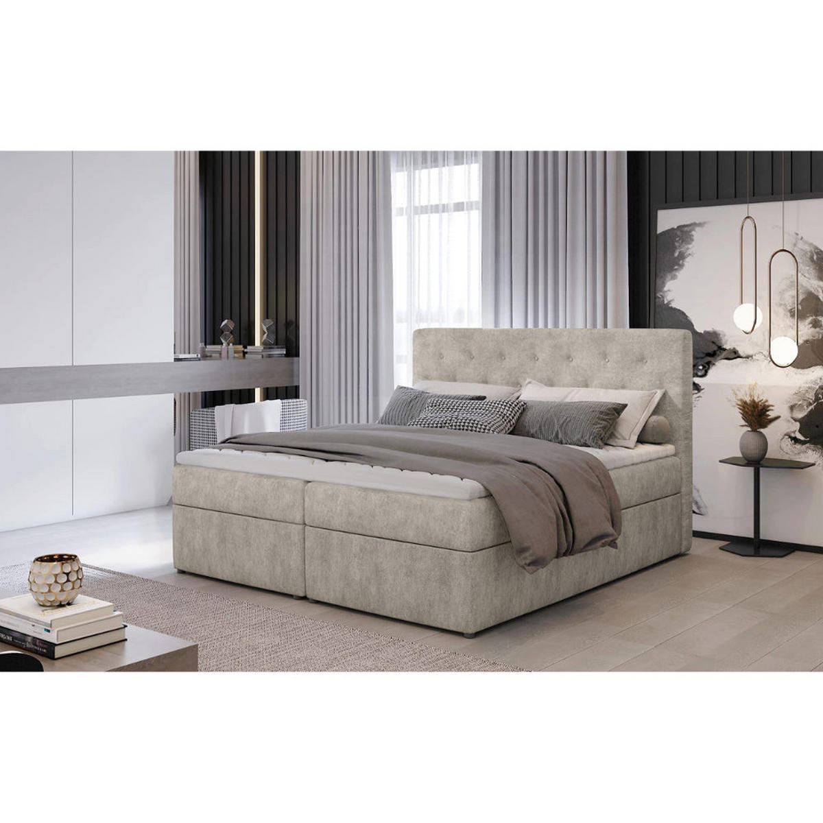 BOXBETT Loree Bonellfederkern - Beige, Holz/Holzwerkstoff (160/200cm) - Best For Home