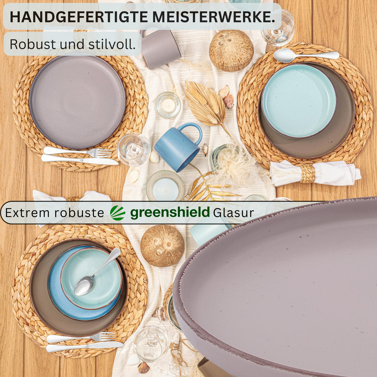DESSERTTELLER BOMBAY MEERESBODEN - 4 teilig aus Steingut - Blau/Braun, Stein (20.5cm) - Sänger