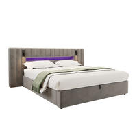 ČALOUNĚNÁ postel ze sametu, lehací plocha 180/200 cm, šedá, s LED osvětlením a USB - šedá, textil (180/200cm) - Modenvie