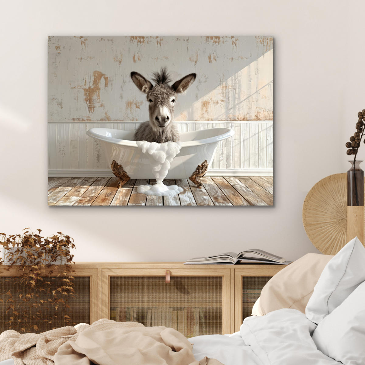 KOVOVÝ OBRAZ Osol - Zvieratá - Vaňa - Pena 80x60 cm - biela, kov (80/60cm) - MuchoWow