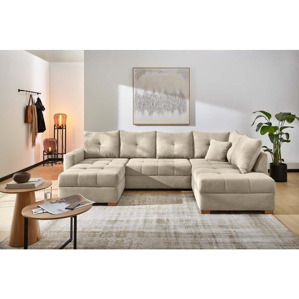 Thumbnail - luma-home Wohnlandschaft, Greige, Textil, 5-Sitzer, Füllung: Polyurethan (Pur), U-Form,Rechteckig, 313x92x200 cm, Wohnzi...