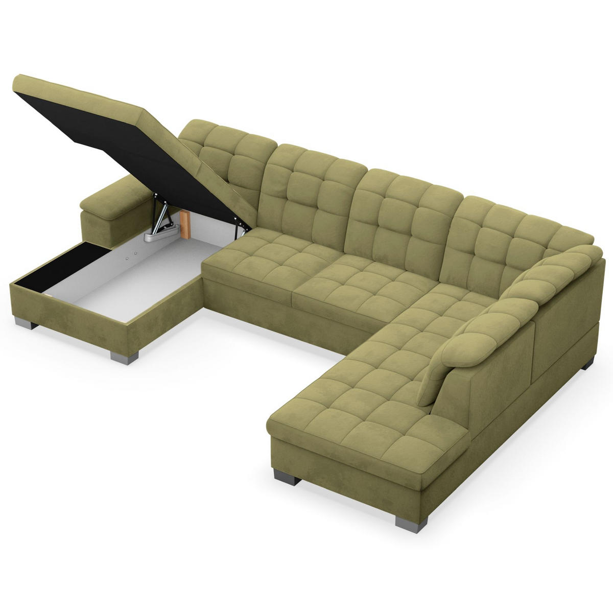 WOHNLANDSCHAFT Jamaal Olivgrün Velours linksseitig - Schwarz/Olivgrün, Textil (330/106/212cm) - Selsey