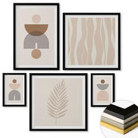 WANDBILDER 5er-Set - 50x50 cm & 20x30 cm & 40x60 cm Schwarzer Rahmen - Abstrakte Formen braun beige - Schwarz, Kunststoff (40/60cm) - ArtPrintCave