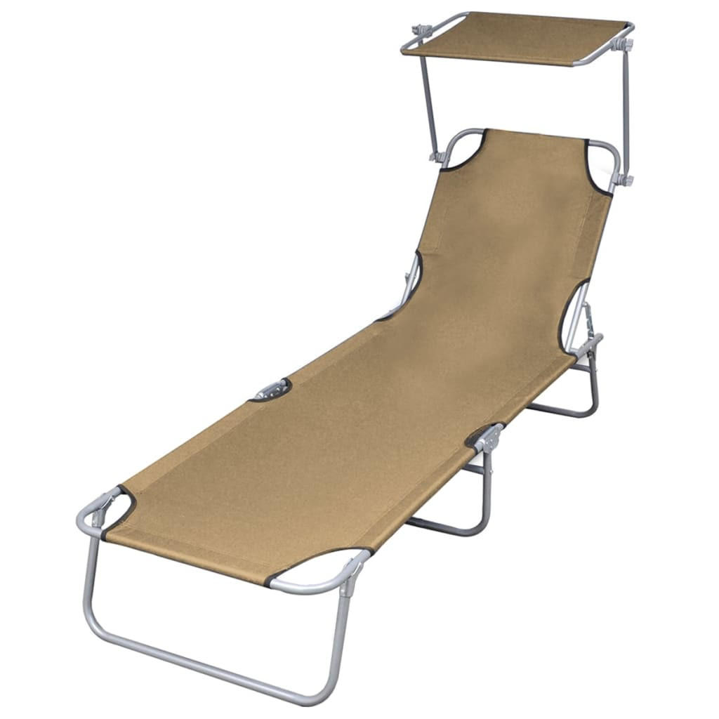 SONNENLIEGE Klappbar mit Sonnenschutz Stahl Taupe - Taupe, Metall (58/27/189cm) - furnicato