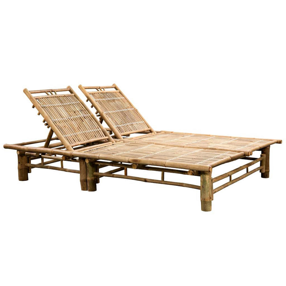 2-PERSONEN-SONNENLIEGE mit Auflagen Bambus - Beige, Holz (130/87/200cm) - furnicato