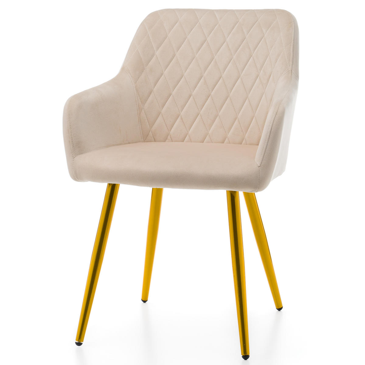 STUHL TODI gepolstert mit Steppung - beige goldene beine - Samt Velours - Beige/Goldfarben, Textil/Metall (56/85/62cm) - NEW HOME