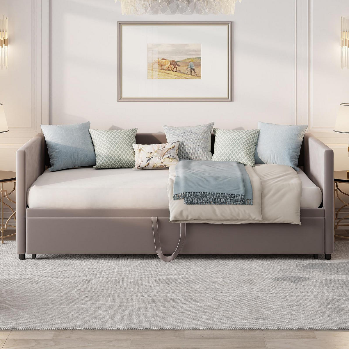 POLSTERBETT Velvet Lounge Polster-Tages 90-180x200 cm ausziehbar mit Gästebett-Funktion, Samt, Grau - Grau, Textil (90/200cm) - DELFA