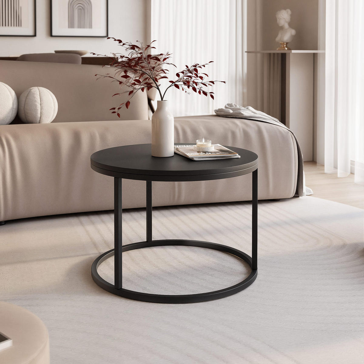 COUCHTISCH 60 cm rund Schwarz, Schwarz Gestell - Schwarz, Holzwerkstoff (60/60/42cm) - Idohome