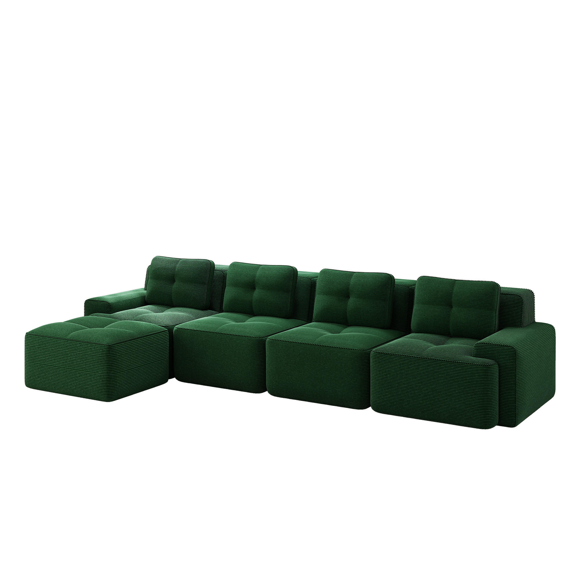 4-SITZER ECKSOFA Cord Grün - Grün, Textil (382/177cm) - WISHDOR