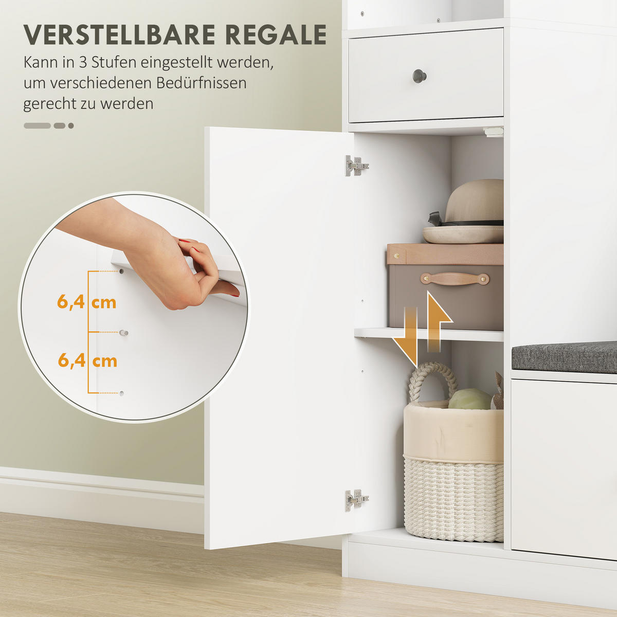 GARDEROBENSCHRANK mit Sitzbank Schuhschrank 4 Haken Weiß - Weiß/Grau, Holzwerkstoff (30/180/100cm) - HOMCOM