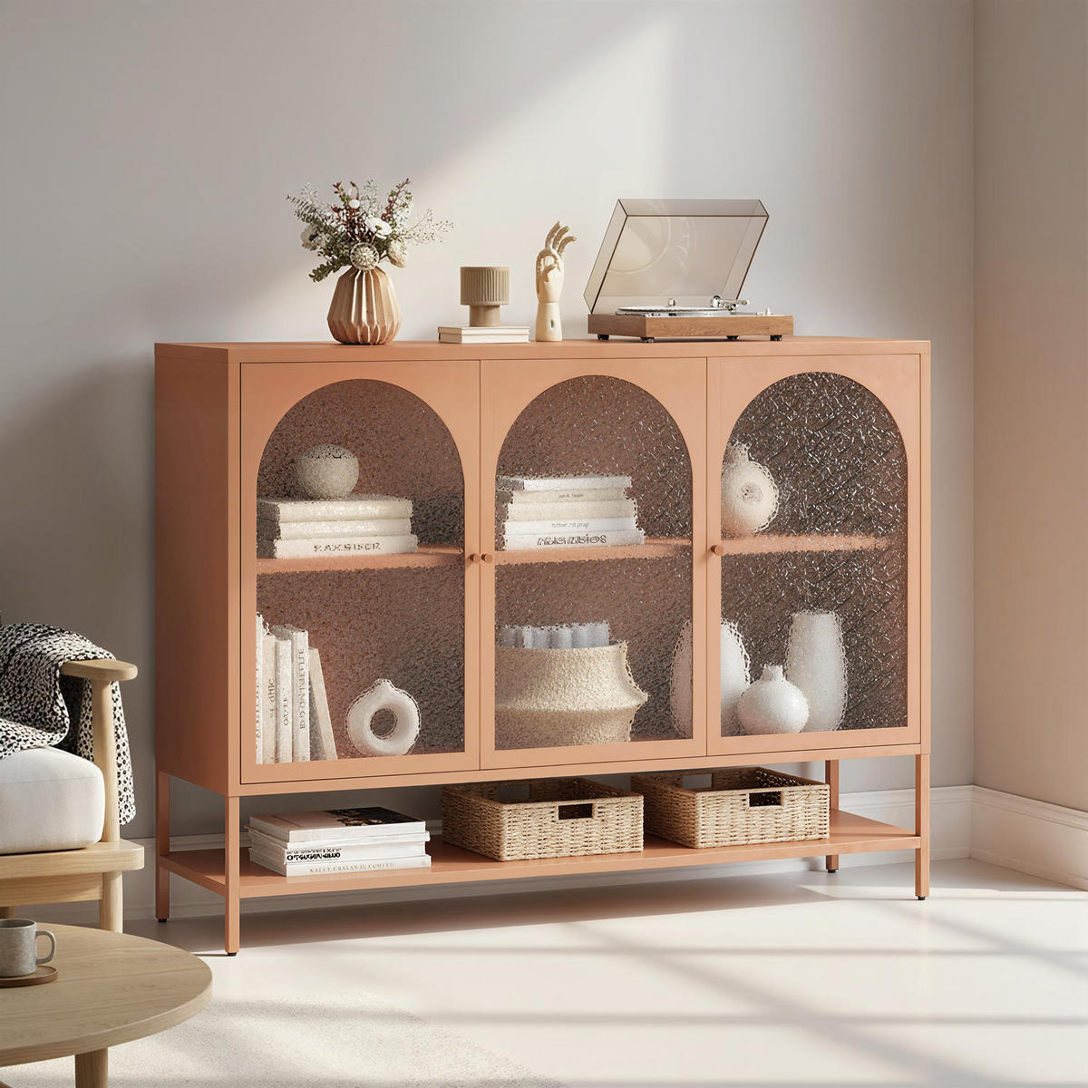 SIDEBOARD Rostbraun, 3 Glastüren, 140/40/105 cm - Rot, Holz (140/105/40cm) - PANGIVO