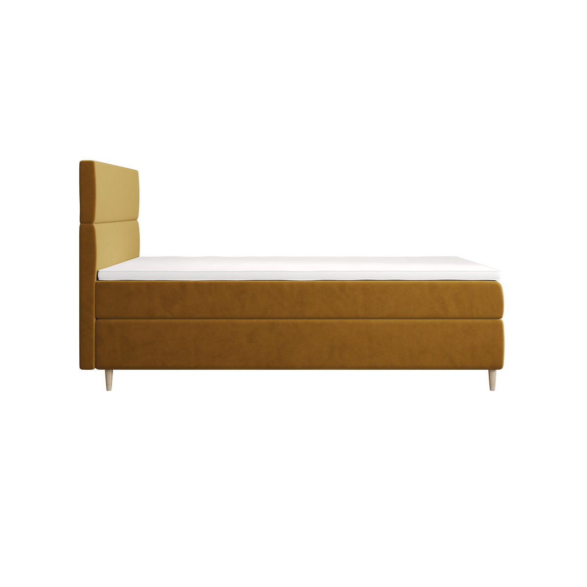 BOXBETT FLO 120x200 Itaka 33, mit Matratze H3, Bonell und Topper, Senfton - Gelb, Holz/Textil (120/200cm) - Bedante
