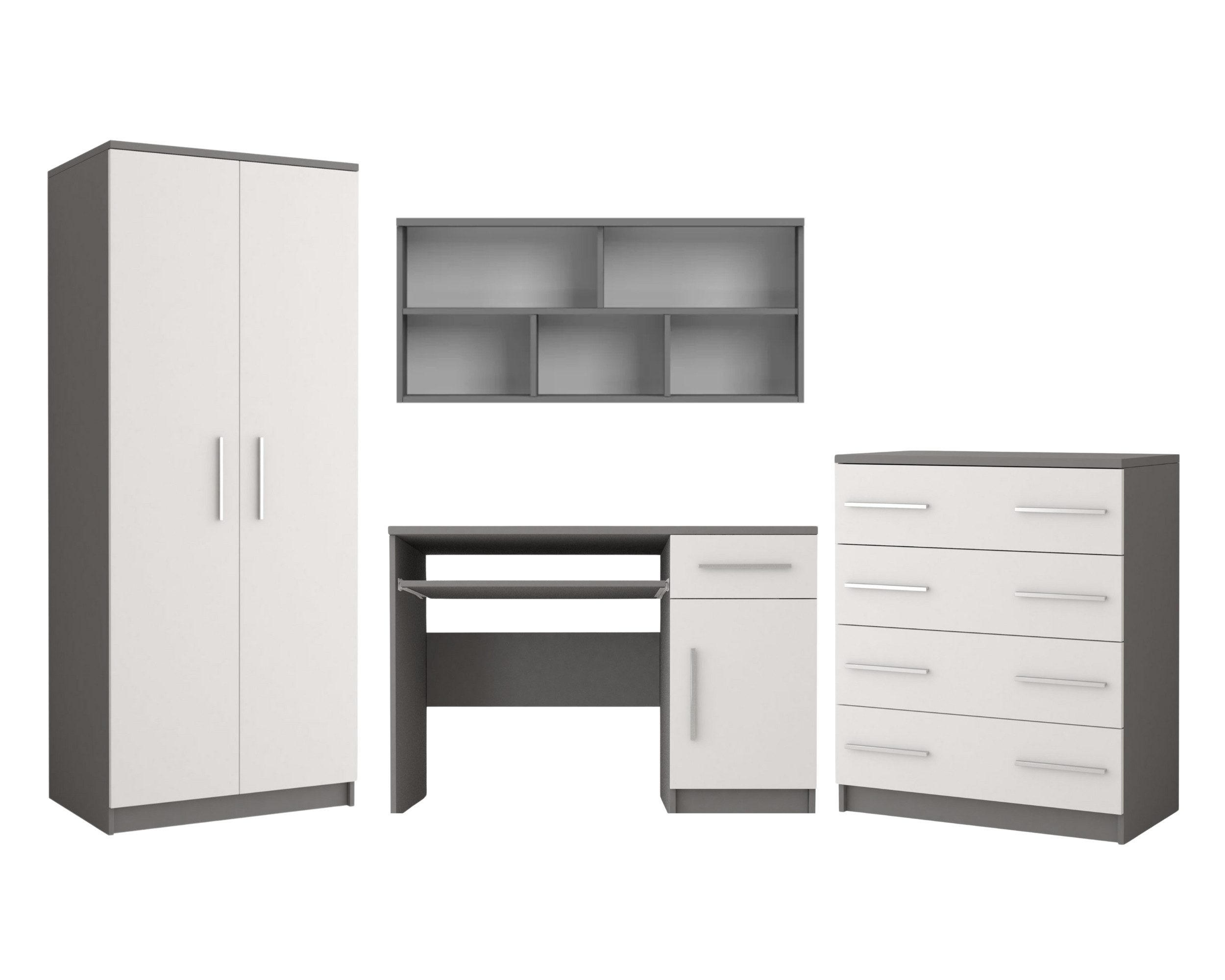 JUGENDZIMMER-SET OLMO 4-teilig Weiß/Grau - Weiß/Grau, Holzwerkstoff (270/192/50cm) - Deine Möbel 24