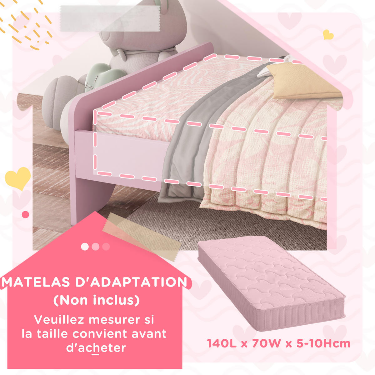 KINDERBETT 140x70 cm DE-14554 mit Wolken-Design, inkl. Lattenrost Rosa - Pink, Holzwerkstoff (70/140cm) - ComfortXL
