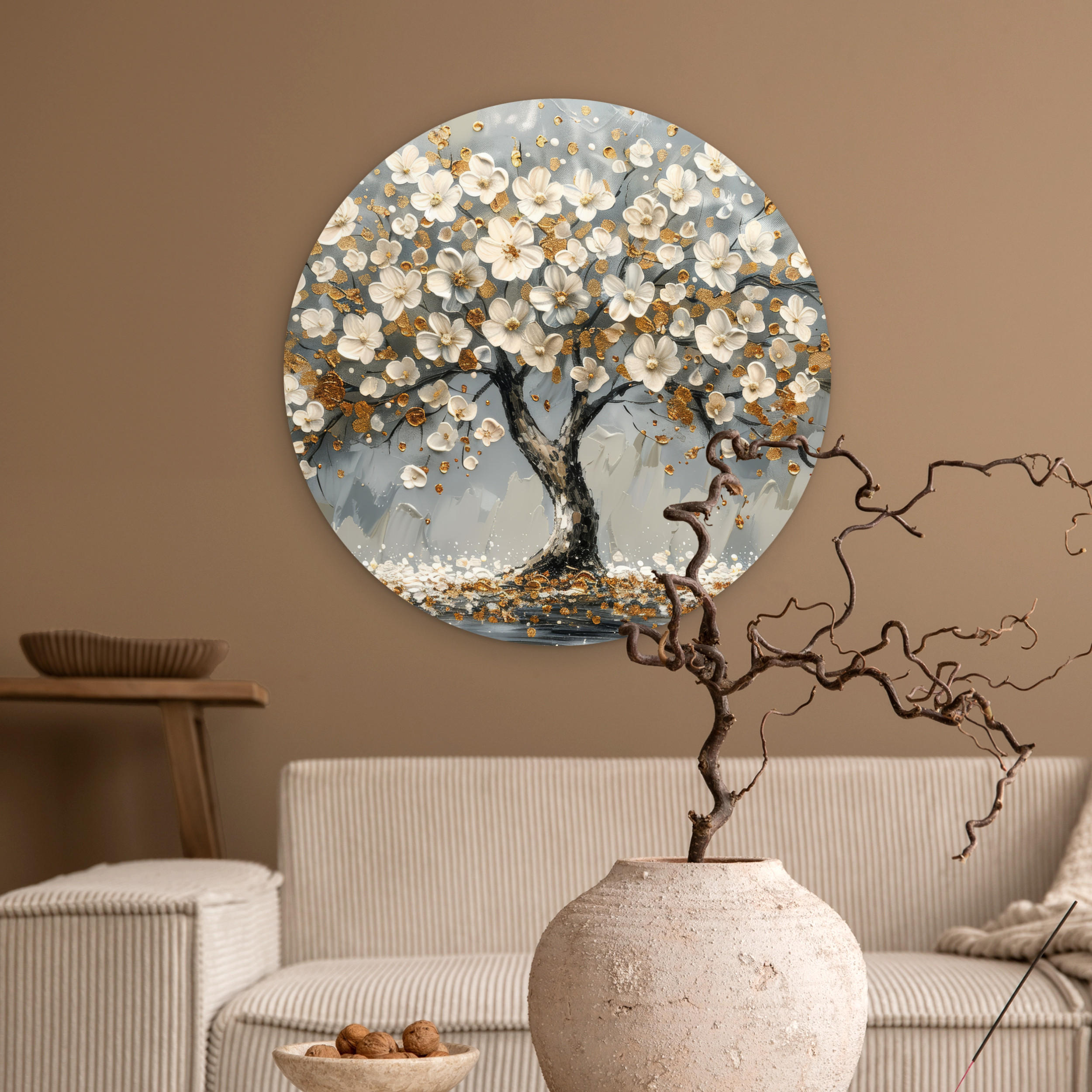 WANDBILD Baum - Gold - Blumen - Abstrakt - Kunst 60x60 cm - Goldfarben, Kunststoff (60/60cm) - MuchoWow