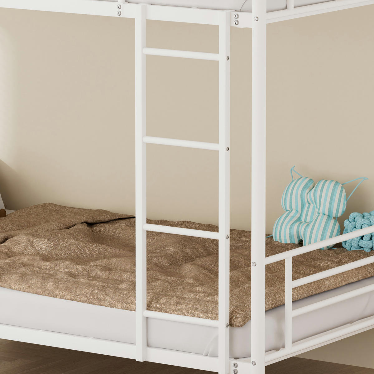ETAGENBETT 90/190 cm mit Metalltreppe und Geländer, DE-41905, in Weiß - Weiß, Metall (90/190cm) - ComfortXL