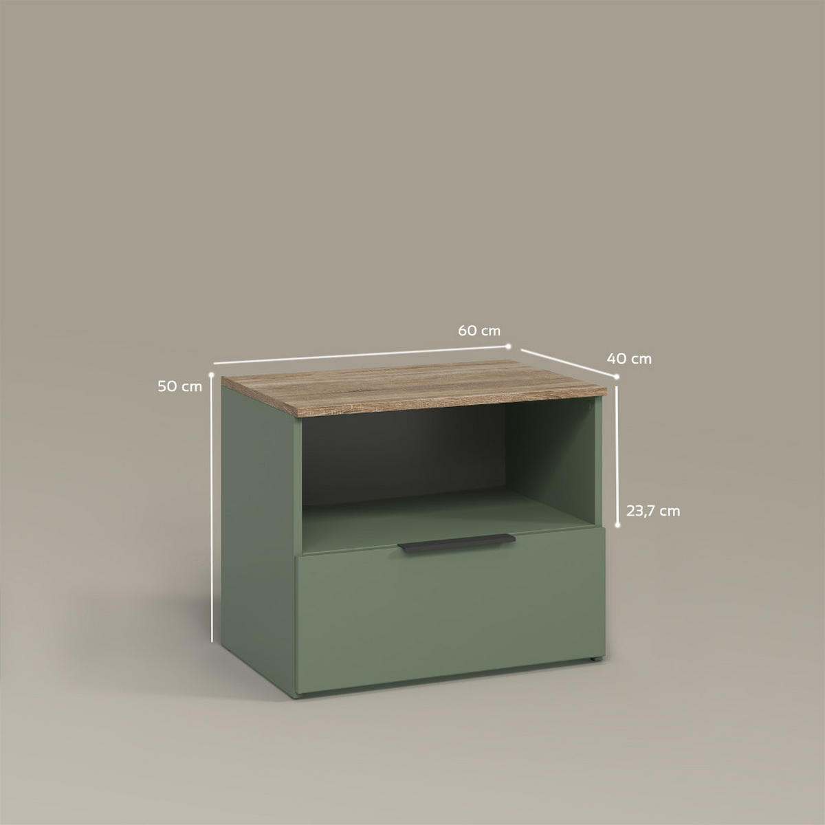 KOMMODE Piave Grün mit klappe - Grün, Holzwerkstoff (60/50/40cm) - Livinity®